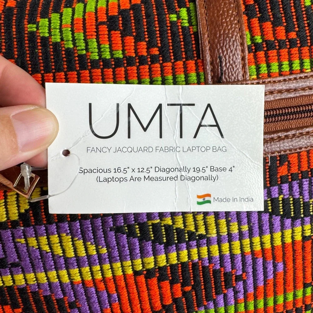 UMTA Jacquard Laptop Bag Unisex OS Multicolor Geometric Woven Faux Leather Work